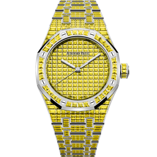 Royal Oak Selfwinding Yellow Chrysoberyl 50th Anniversary 37MM 18-Carat White Gold Bracelet 18-Carat White Gold Dial 18-Carat White Gold Case Set With Baguette-Cut Yellow Chrysoberyls