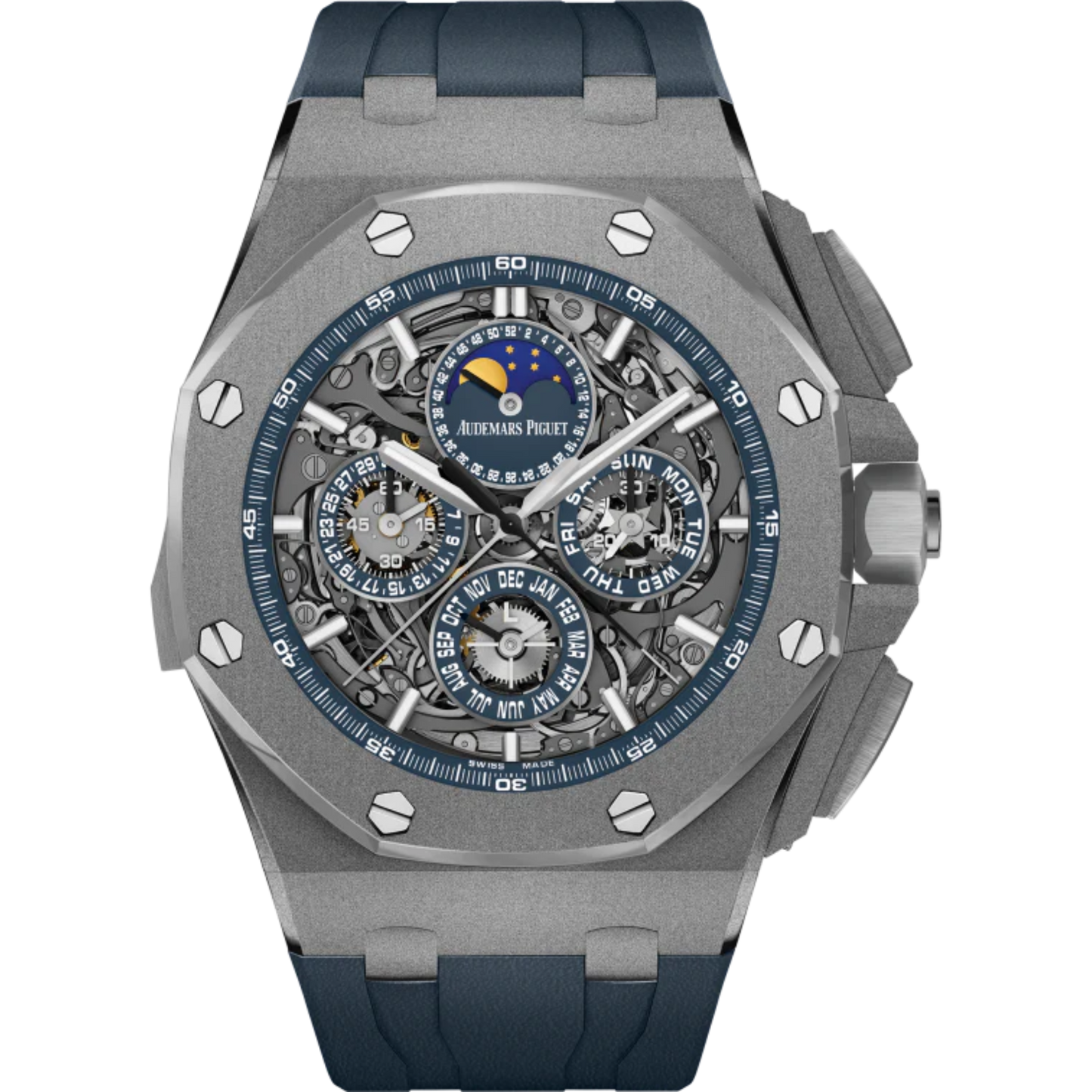 Royal Oak Offshore Grande Complication 44MM Blue Rubber Strap Sapphire Dial Sandblasted Titanium Case