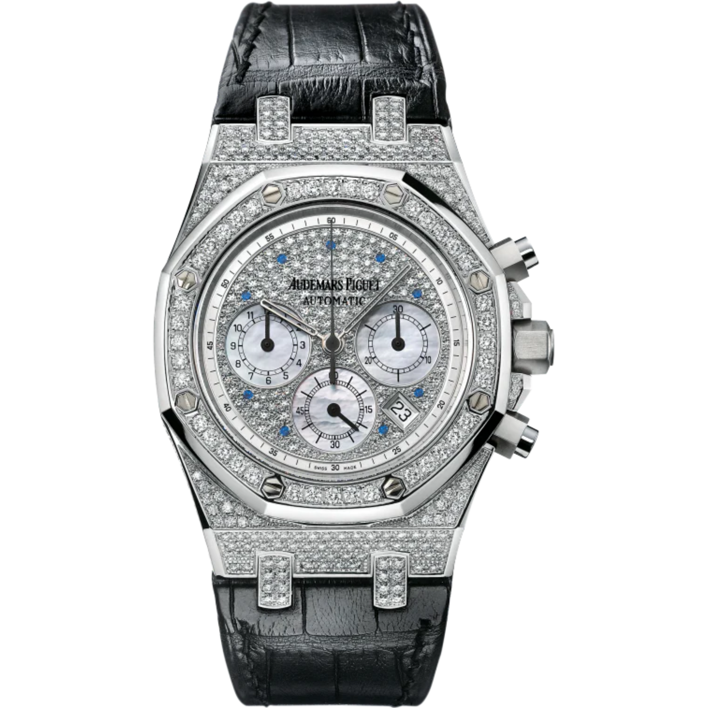 Royal Oak Chronograph 39MM Black Alligator Strap Diamond-Paved 18-Carat White Gold Dial 18-Carat White Gold Case Entirely Set With Diamonds