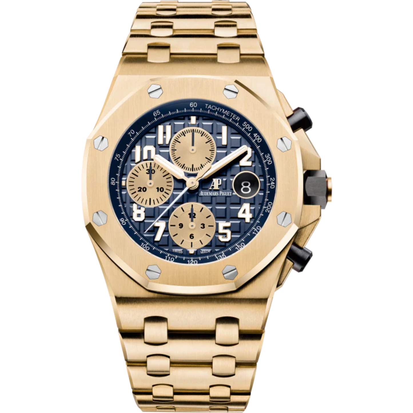 Royal Oak Offshore Chronograph 42MM 18-Carat Yellow Gold Bracelet Blue Dial With Méga Tapisserie Pattern 18-Carat Yellow Gold Case