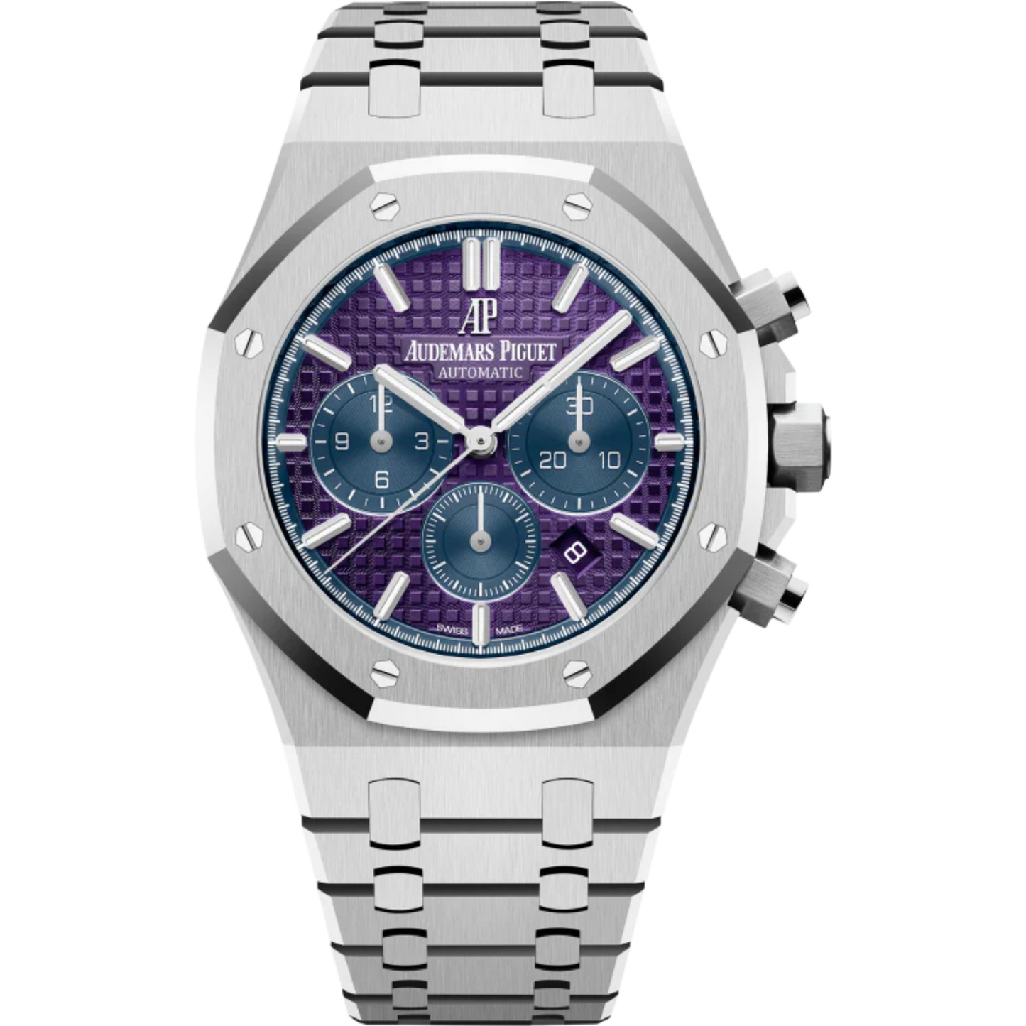 Royal Oak Selfwinding Chronograph 41MM 950 Platinum Bracelet Plum Purple Dial With Grande Tapisserie Pattern 950 Platinum Case