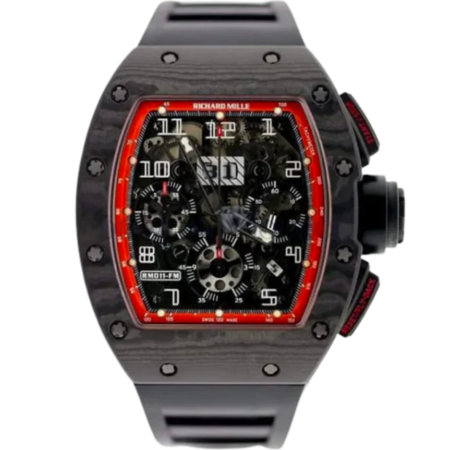 RM 011 Felipe Massa Black Night NTPT Carbon Rubber Strap Carbon Fiber Case