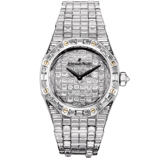 Royal Oak Quartz 33MM 18-Carat White Gold Bracelet Entirely Set With Baguette-Cut Diamonds Baguette-Cut Diamond-Paved Dial 18-Carat White Gold Case Entirely Set With Baguette-Cut Diamonds