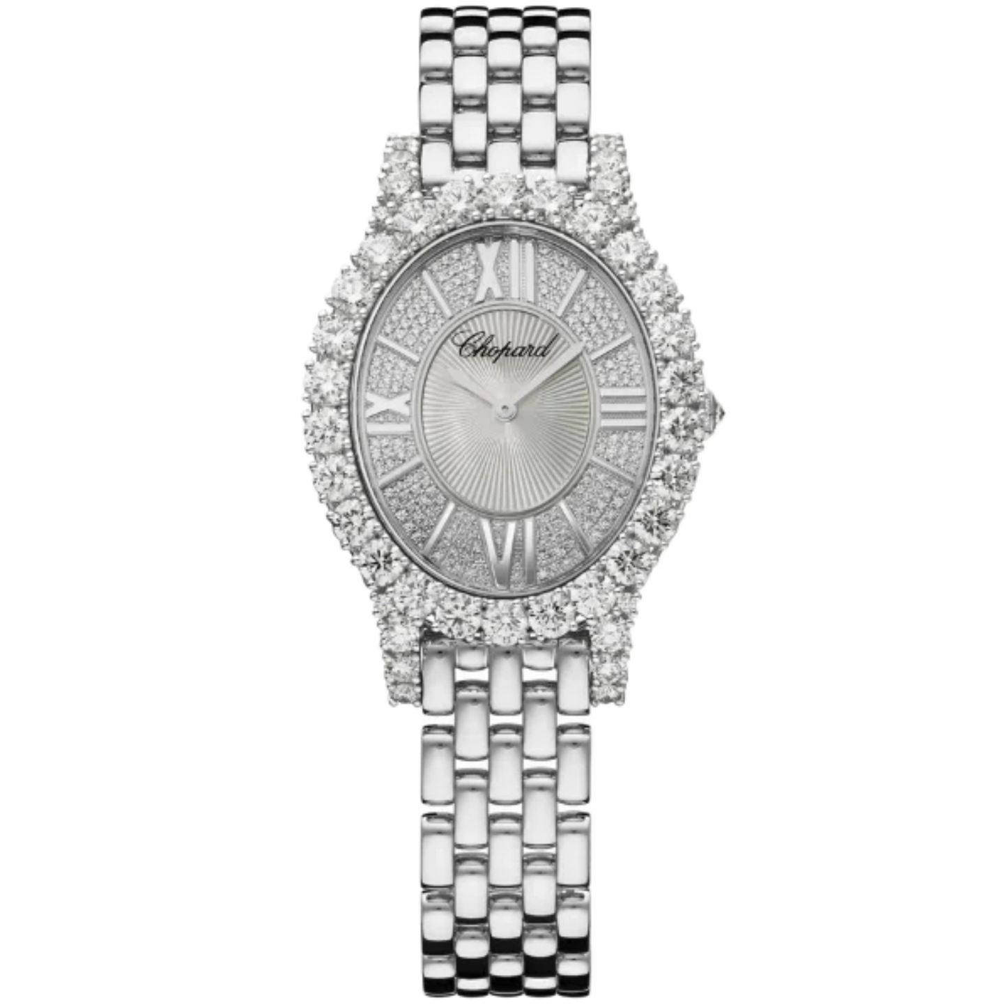 L'HEURE DU DIAMANT OVAL SMALL 34 MM 18K WHITEE GOLD WITH MOTHER OF PEARL DIAL