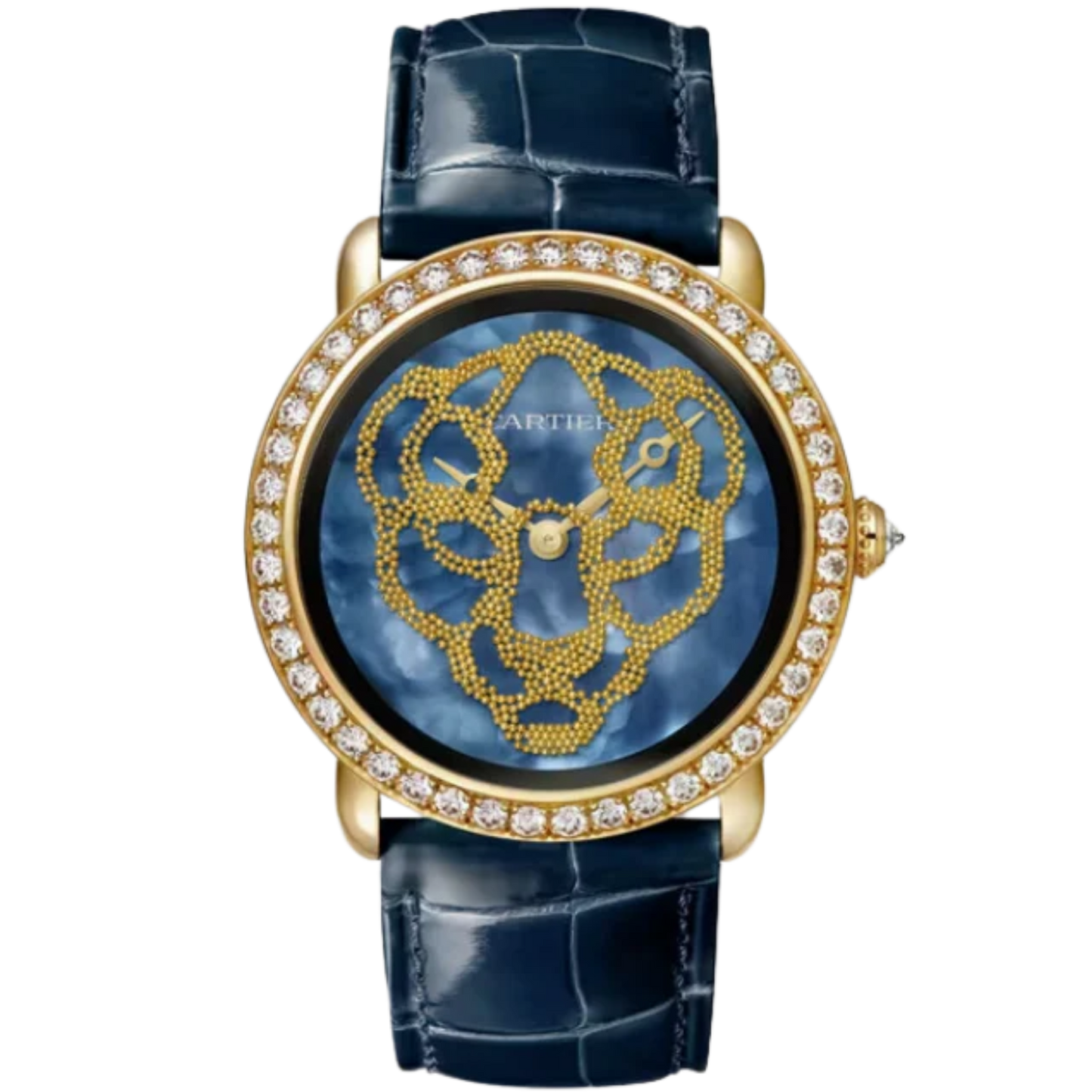 REVELATION D'UNE PANTHERE 37 MM YELLOW GOLD CASE WITH BLUE MOTHER OF PEARL DIAL