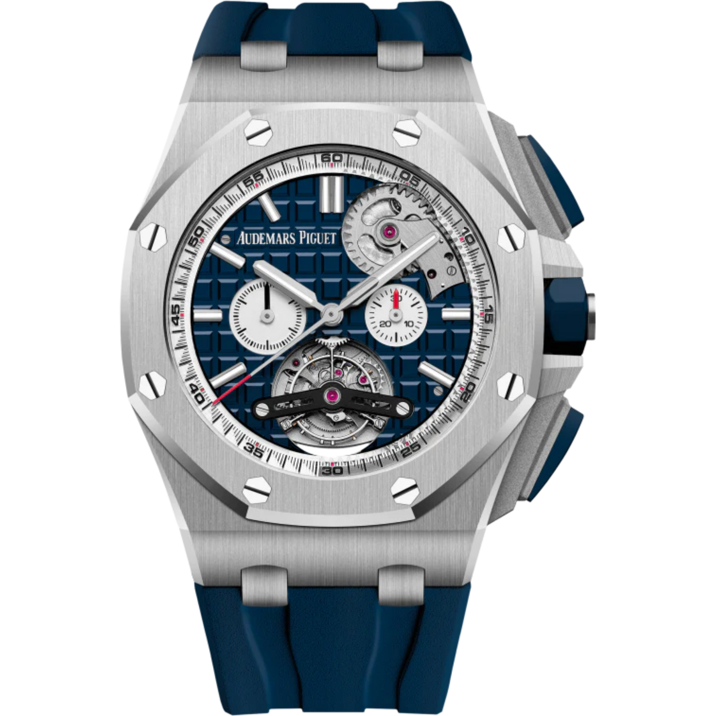 Royal Oak Offshore Tourbillon Chronograph Selfwinding 44MM Blue Rubber Strap Blue Dial With Méga Tapisserie Pattern Stainless Steel Case