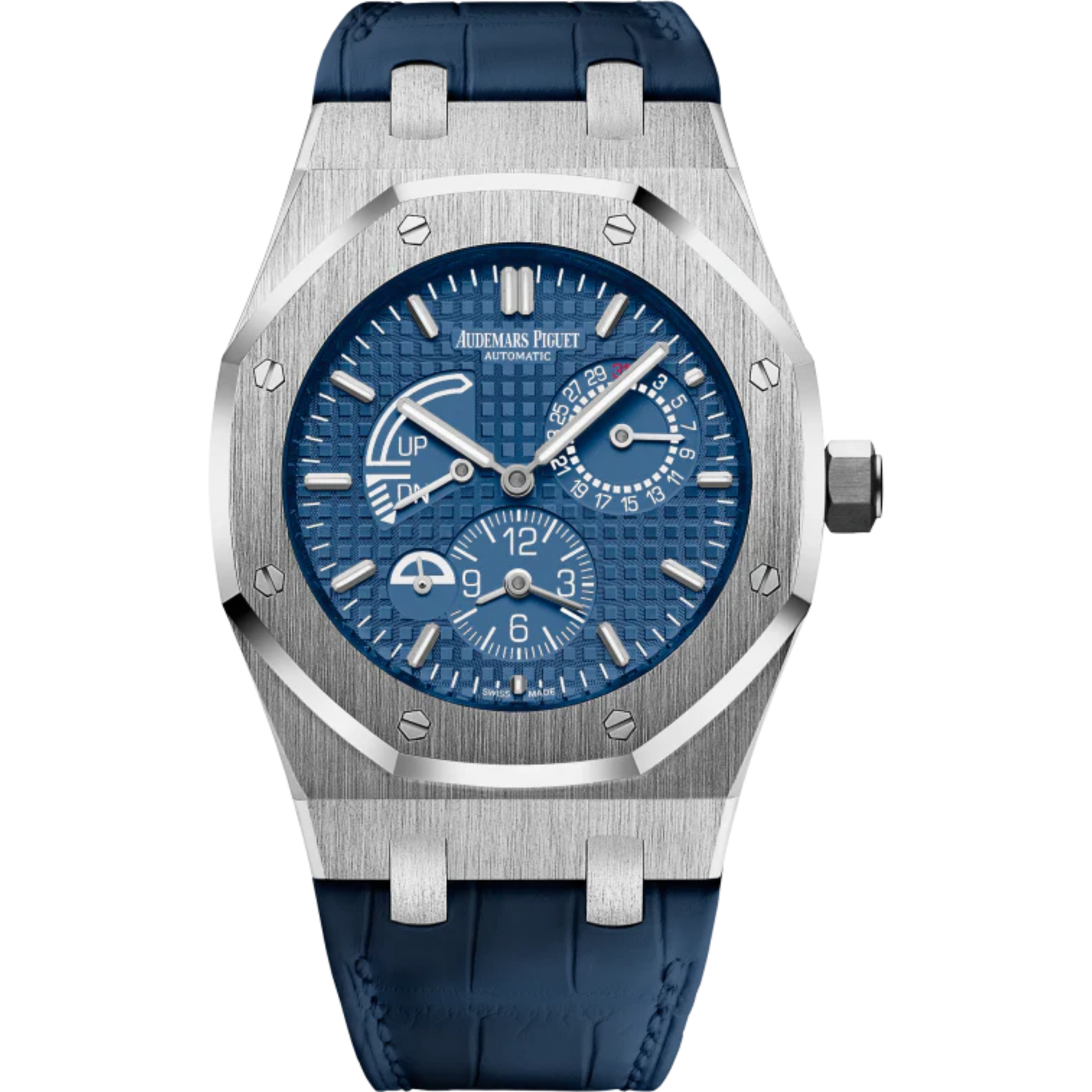 Royal Oak Dual Time 39MM Blue Alligator Strap Blue Dial With Grande Tapisserie Pattern  Stainless Steel Case
