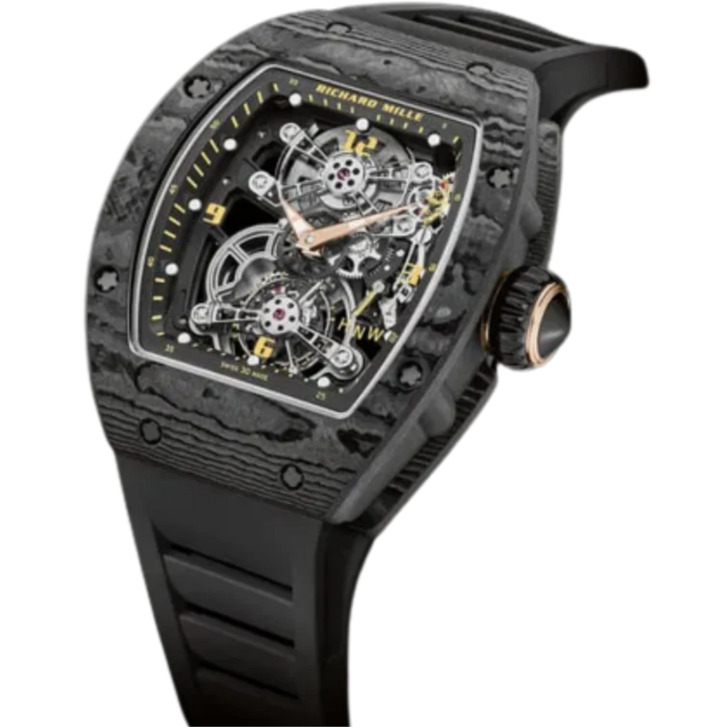 RM 17-01 Manual Winding Tourbillon Rubber Strap Skeleton Dial Carbon TPT Case