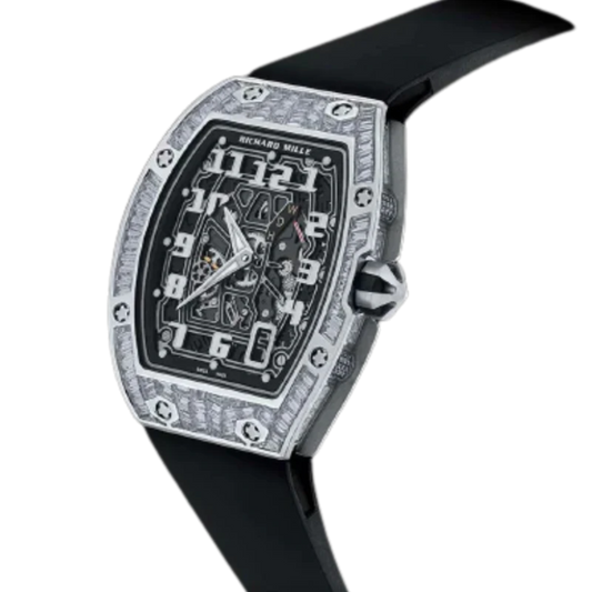 RM 67-01 Automatic Winding Extra Flat Black Rubber Strap White Gold Diamond Set Case