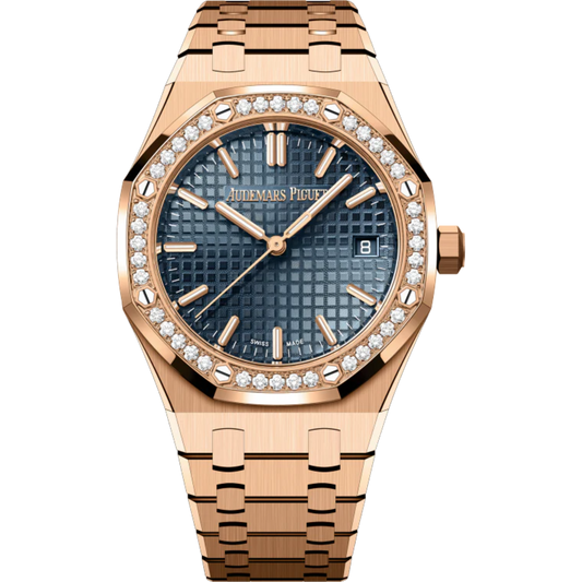 Royal Oak Selfwinding 50th Anniversary 34MM 18-Carat Pink Gold Bracelet Bleu Nuit Nuage 50 Dial With Grande Tapisserie Pattern 18-Carat Pink Gold Case Bezel Set With Brilliant-Cut Diamonds