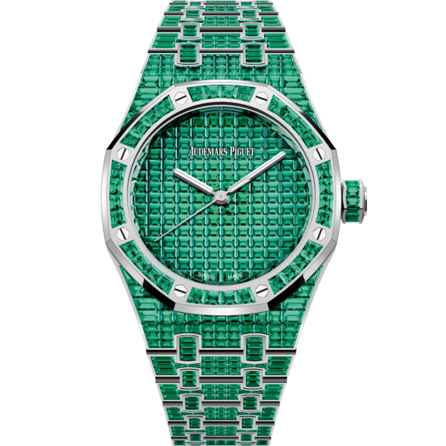 Royal Oak Selfwinding Emerald 50th Anniversary 37MM 18-Carat White Gold Bracelet 18-Carat White Gold Dial 18-Carat White Gold Case Set With Baguette-Cut Emeralds