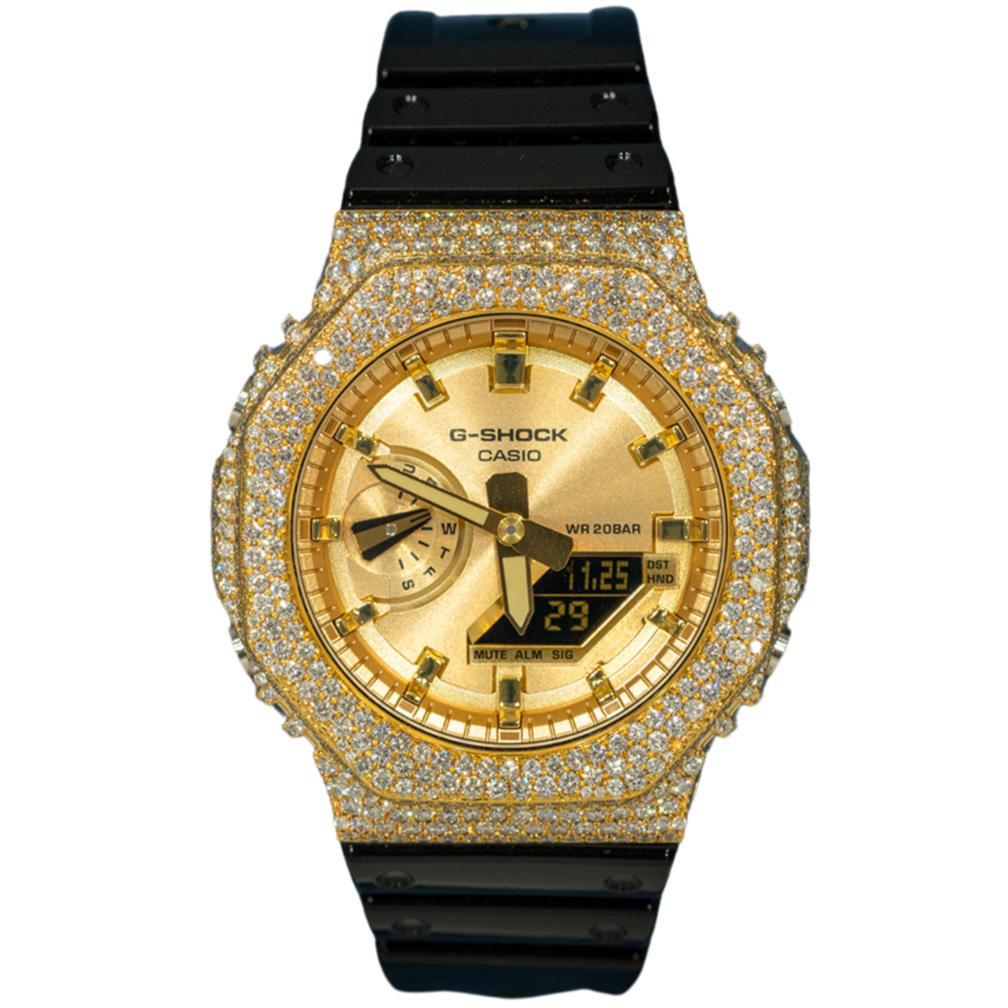 Casio GShock GM2100 Yellow Gold Champagne Dial Bussdown Honeycomb Setting - 7.90 cts