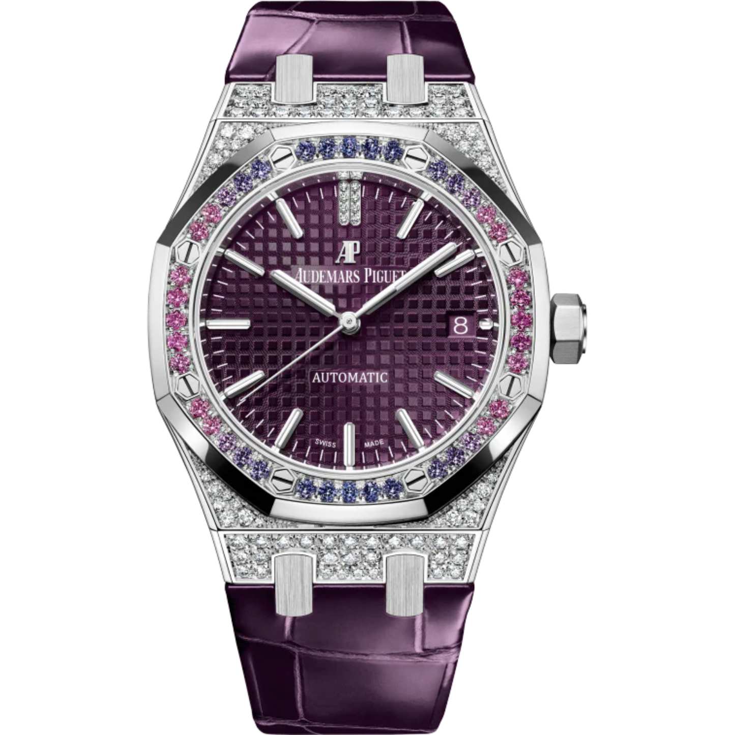 Royal Oak Selfwinding 37MM Purple Alligator Strap Purple Dial With Grande Tapisserie Pattern 18-Carat White Gold Case Bezel Set With Brilliant-Cut Sapphires