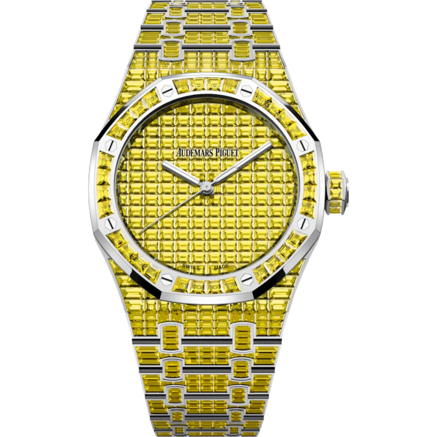 Royal Oak Selfwinding Yellow Chrysoberyl 50th Anniversary 41MM 18-Carat White Gold Bracelet Set 18-Carat White Gold Dial Set 18-Carat White Gold Case Set With Baguette-Cut Yellow Chrysoberyls