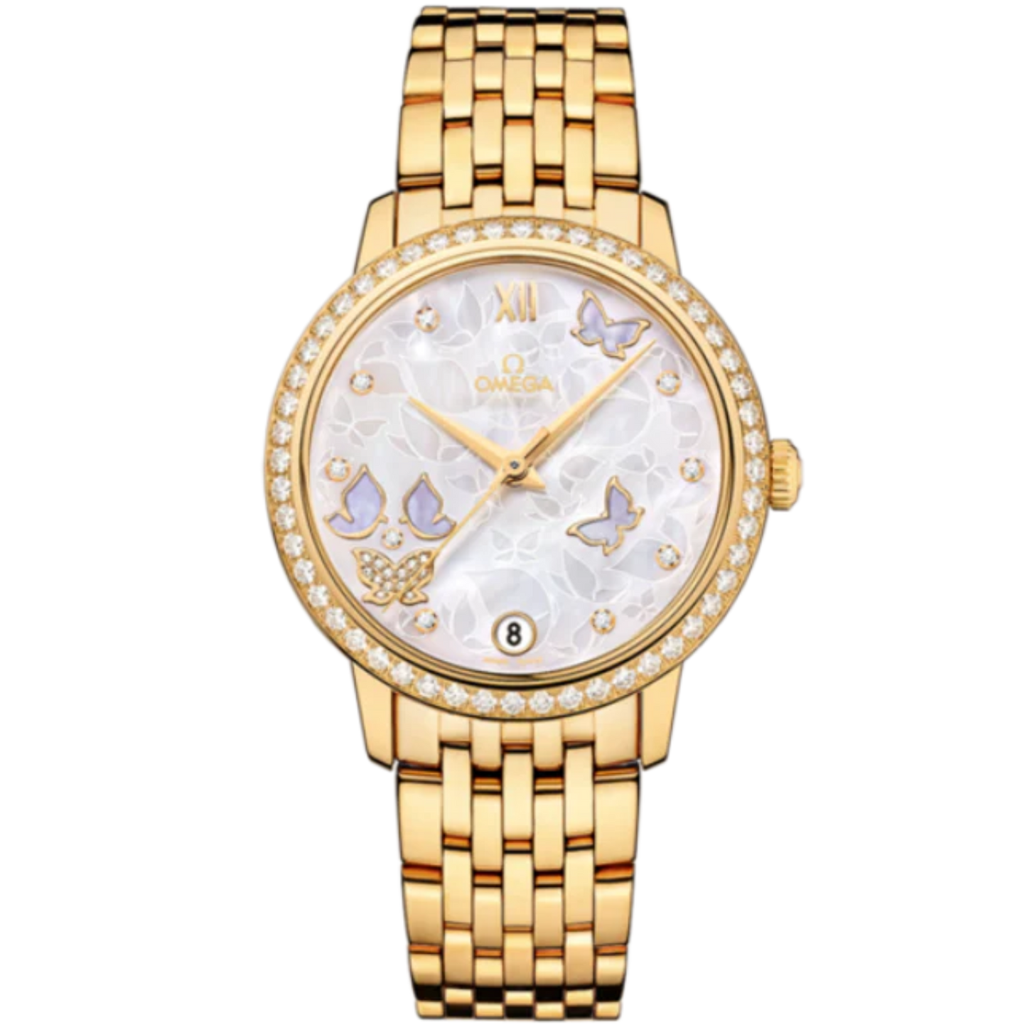 DE VILLE PRESTIGE BUTTERFLY 37 MM YELLOW GOLD WITH MOTHER OF PEARL DIAL