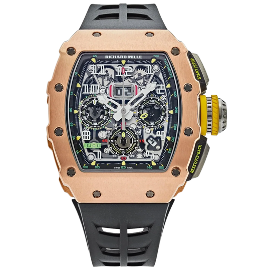 RM 011-03 Flyback Chronograph Automatic Black Rubber Strap Rose Gold Case