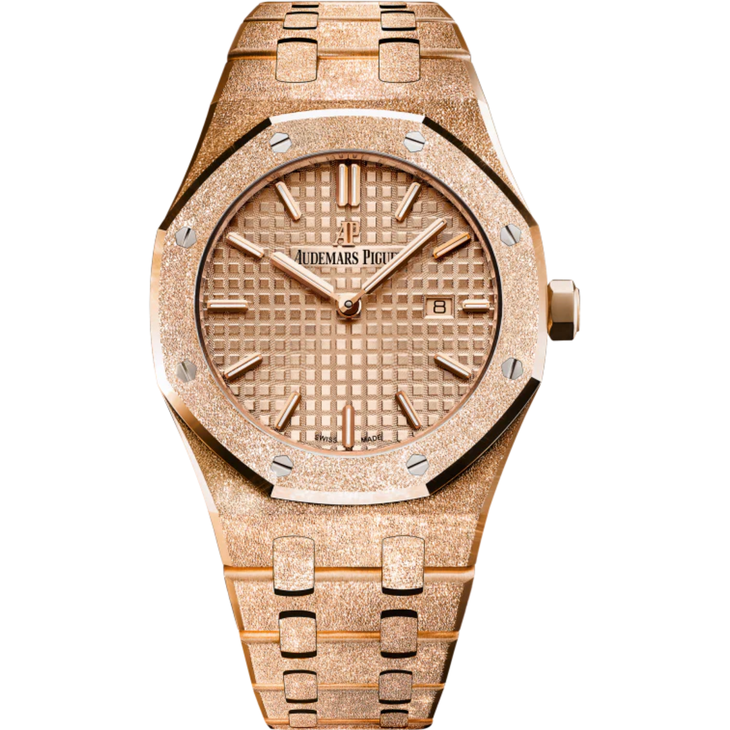 Royal Oak Frosted Gold Quartz 33MM Hammered 18-Carat Pink Gold Bracelet Pink Gold-Toned Dial With Grande Tapisserie Pattern Hammered 18-Carat Pink Gold Case