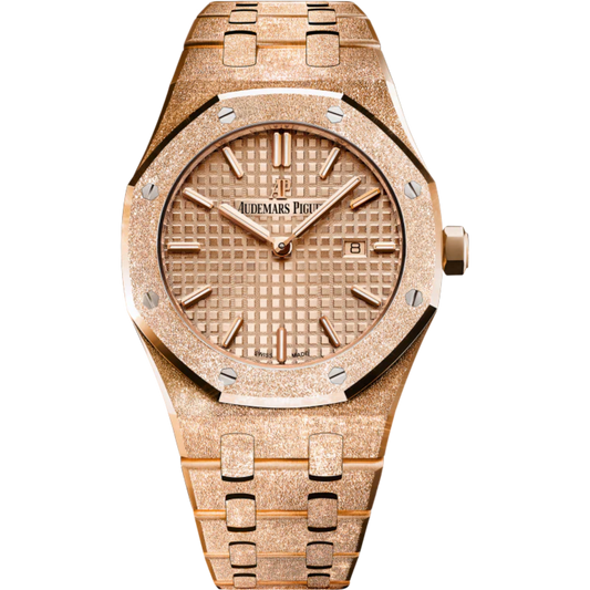 Royal Oak Frosted Gold Quartz 33MM Hammered 18-Carat Pink Gold Bracelet Pink Gold-Toned Dial With Grande Tapisserie Pattern Hammered 18-Carat Pink Gold Case