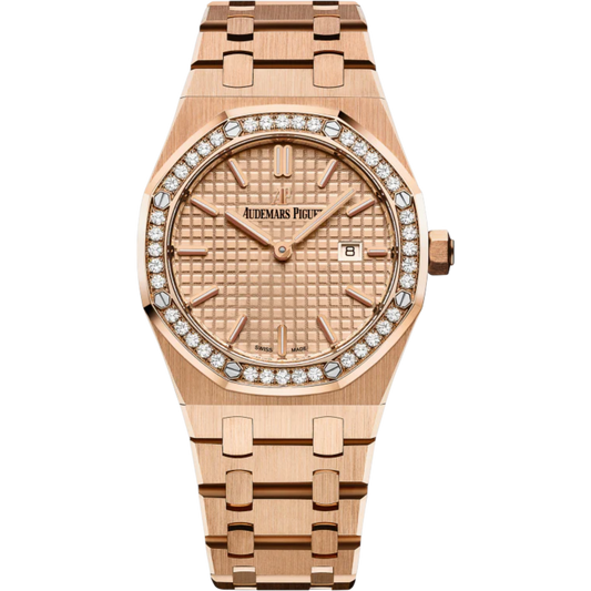 Royal Oak Quartz 33MM 18-Carat Pink Gold Bracelet Pink Gold-Toned Dial With Grande Tapisserie Pattern 18-Carat Pink Gold Case diamond-Set Bezel