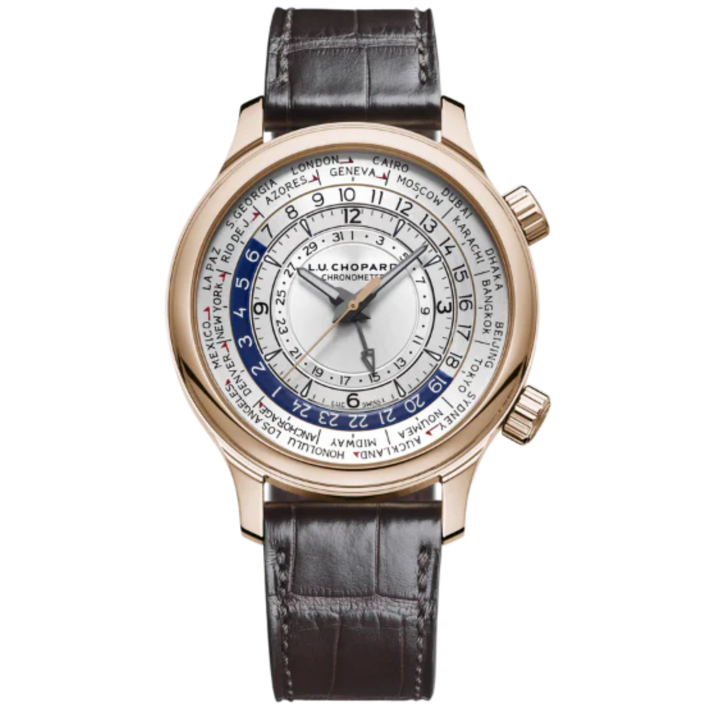 L.U.C TIME TRAVELER ONE 42 MM ETHICAL ROSE GOLD WITH SILVER DIAL
