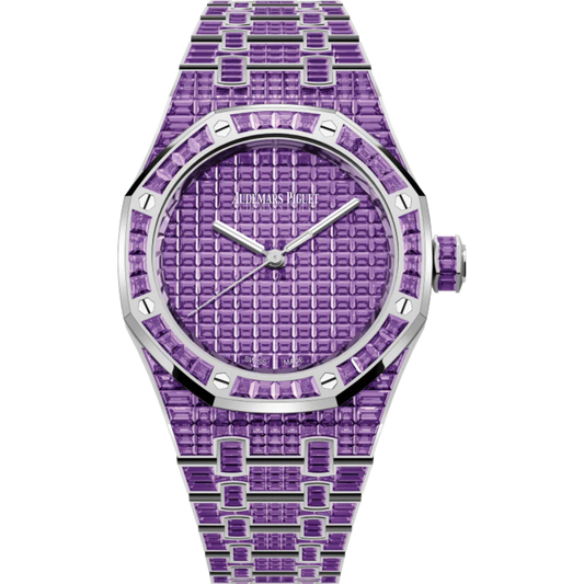 Royal Oak Selfwinding Amethyst 50th Anniversary 37MM 18-Carat White Gold Bracelet 18-Carat White Gold Dial 18-Carat White Gold Case Set With Baguette-Cut Amethysts