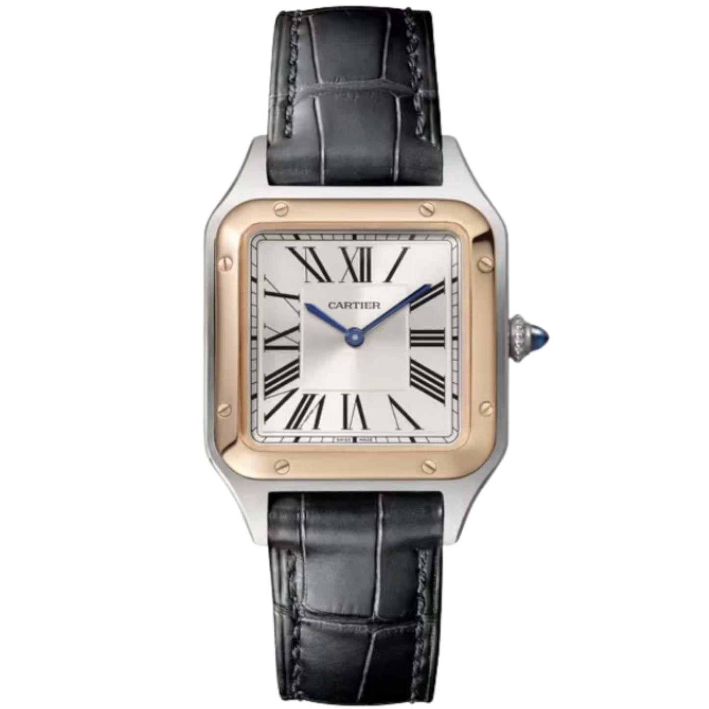 SANTOS 38 MM DUMONT SILVER STAINLESS STEEL & 18K ROSE GOLD