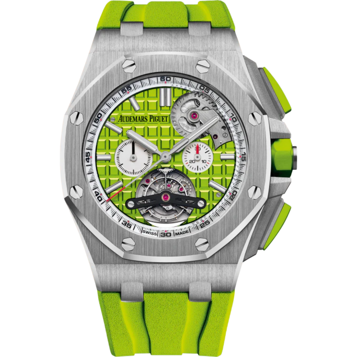 ROYAL OAK Royal Oak Offshore Tourbillon Chronograph Selfwinding 44MM Green Rubber Strap Green Dial With Méga Tapisserie Pattern Stainless Steel Case