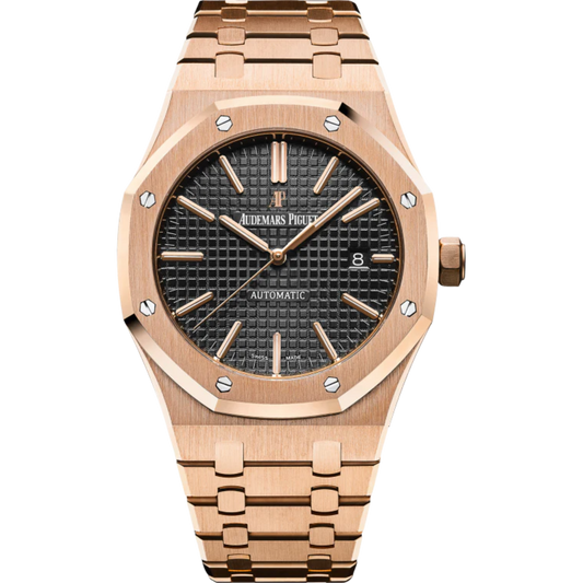 Royal Oak Selfwinding 41MM 18-Carat Pink Gold Bracelet Black Dial With Grande Tapisserie Pattern 18-Carat Pink Gold Case