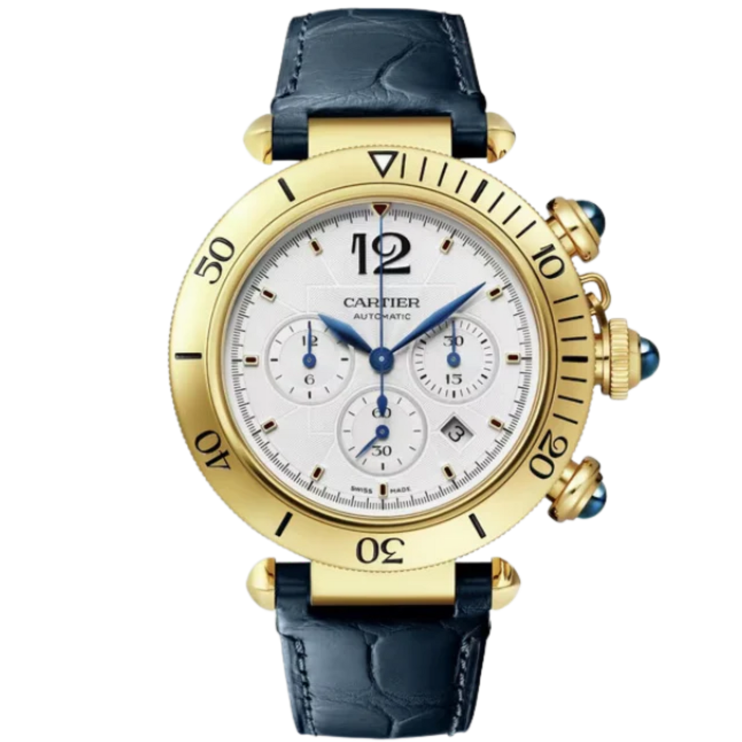 PASHA DE CARTIER 41 MM CHRONOGRAPH 18K YELLOW GOLD WITH SILVER FLINQUE DIAL