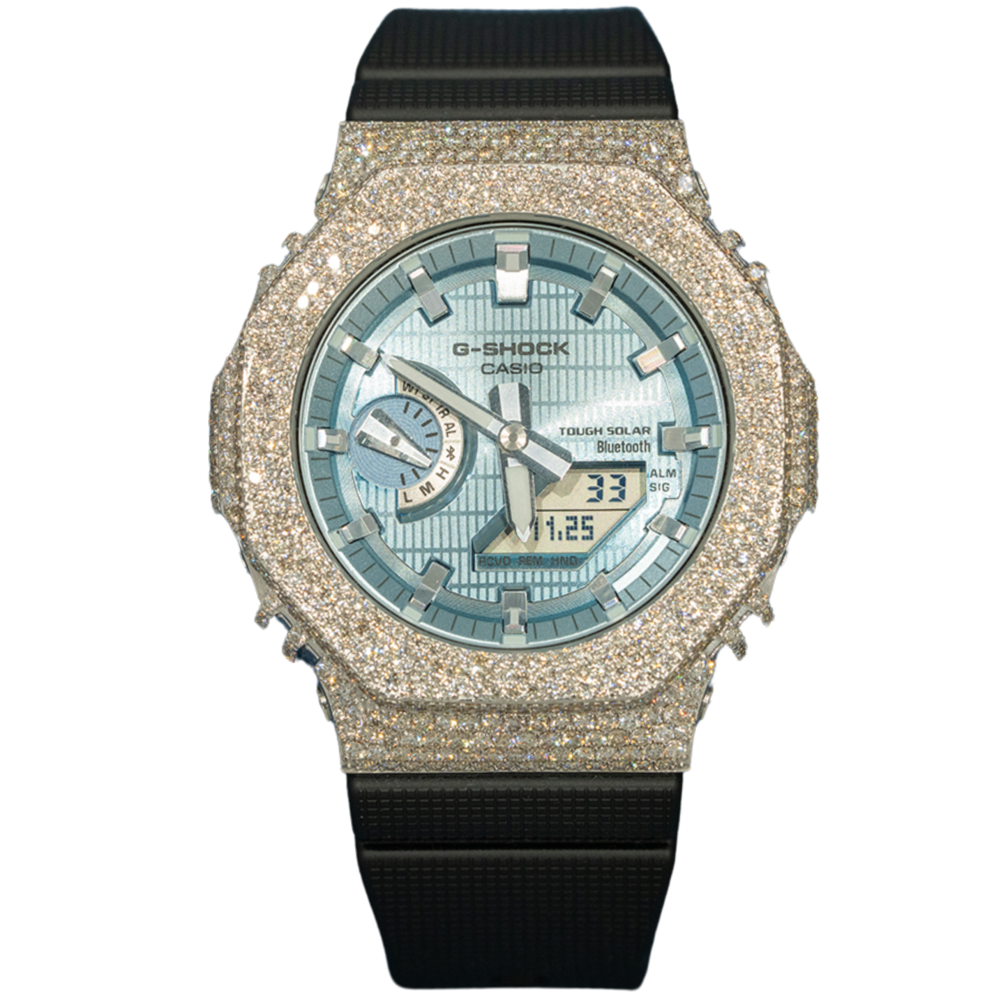 Casio GShock GM2100 White Gold Blue Motif Dial Bussdown Honeycomb Setting - 8.20 cts