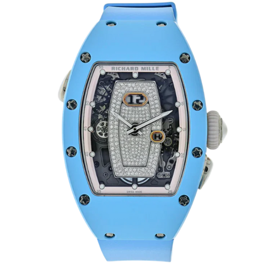 RM 037 18K White Gold Skeleton Diamond Dial Automatic Rubber Strap White Gold Case