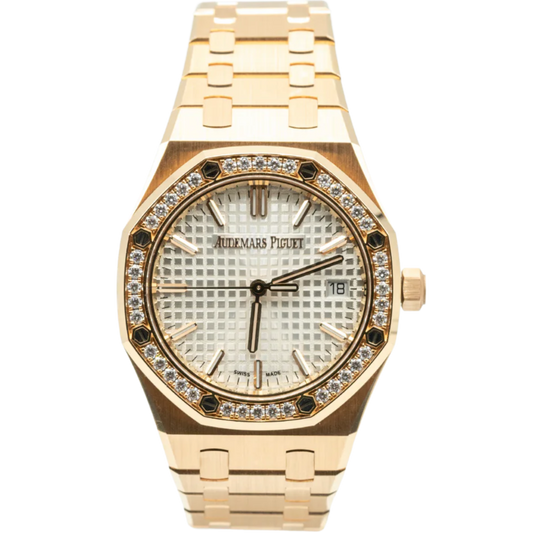 Royal Oak Selfwinding 50th Anniversary 34MM 18-Carat Pink Gold Bracelet Silver-Toned Dial With Grande Tapisserie Pattern 18-Carat Pink Gold Case Bezel Set With Brilliant-Cut Diamonds