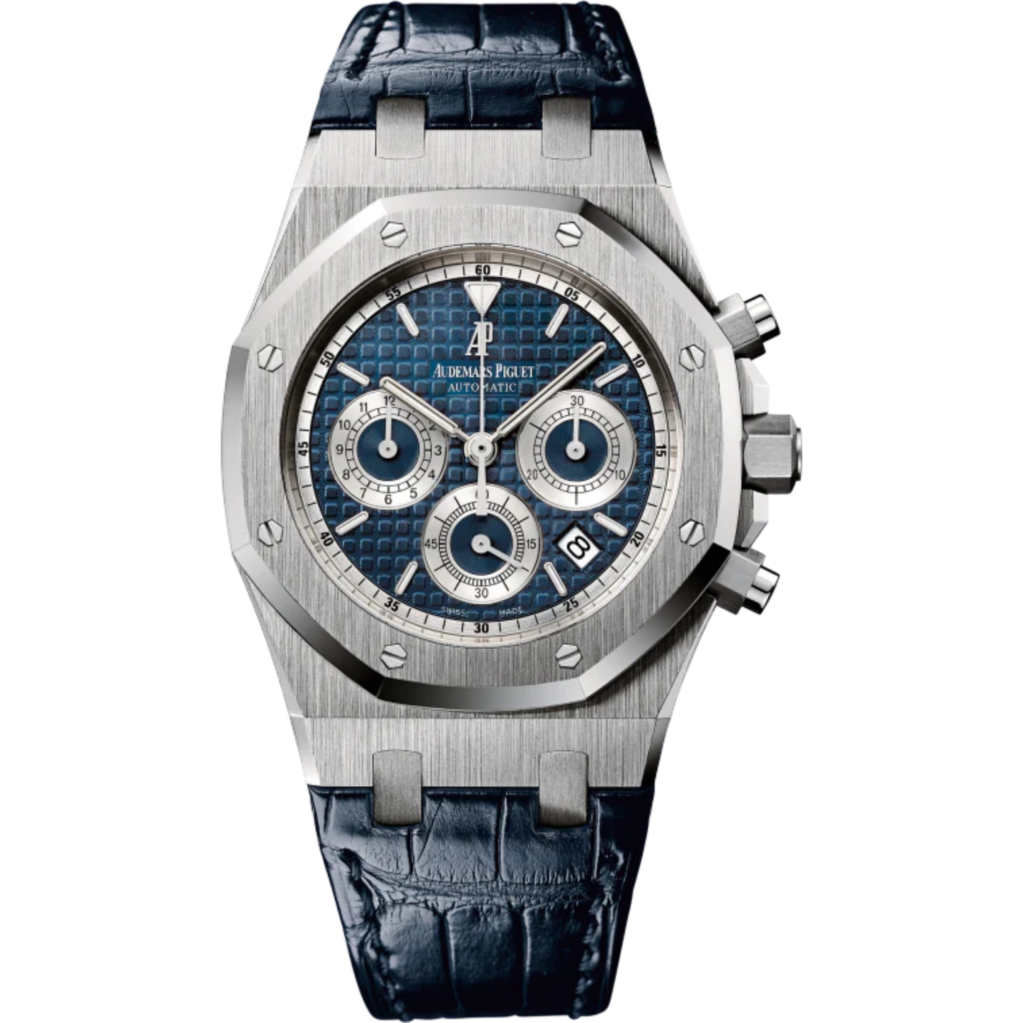 Royal Oak Chronograph 39MM Blue Alligator Strap Blue Dial With Grande Tapisserie Pattern 18-Carat White Gold Case