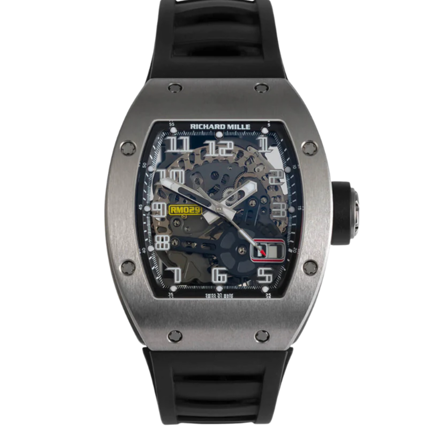RM 029 Titanium Automatic With Oversize Date Black Rubber Strap Grey Titanium Case