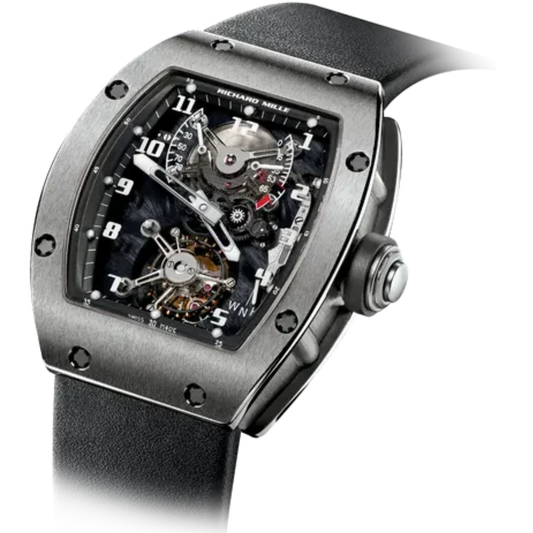 RM 002 V2 Titanium Tourbillon Black Leather Strap Titanium Case