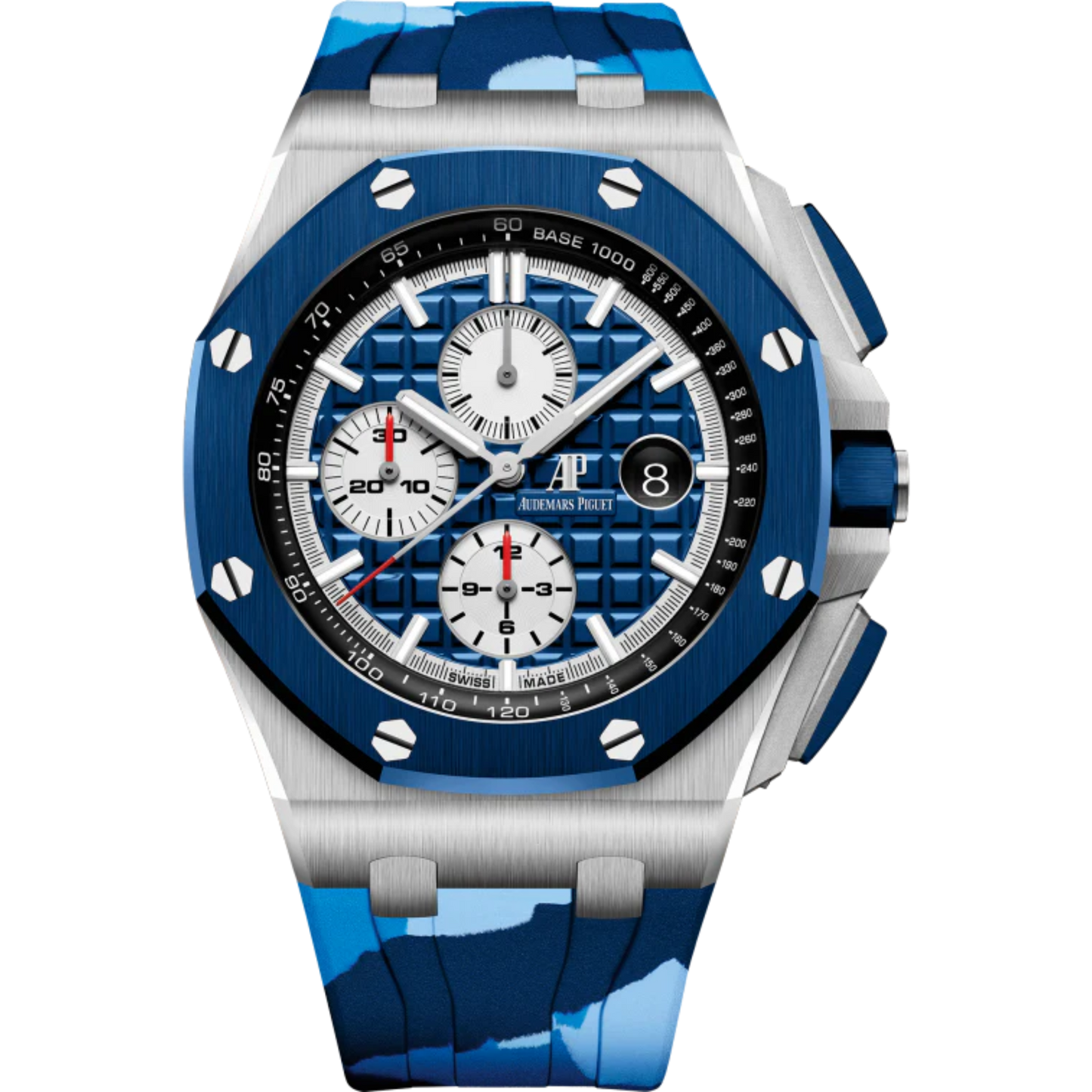 Royal Oak Offshore Selfwinding Chronograph 44MM Blue Camouflage Rubber Strap Blue Dial With Méga Tapisserie Pattern Stainless Steel Case