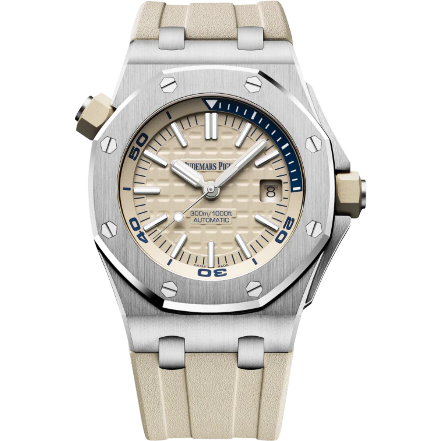 Royal Oak Offshore Diver 42MM Beige Rubber Strap Beige Dial With Méga Tapisserie Pattern Stainless Steel Case