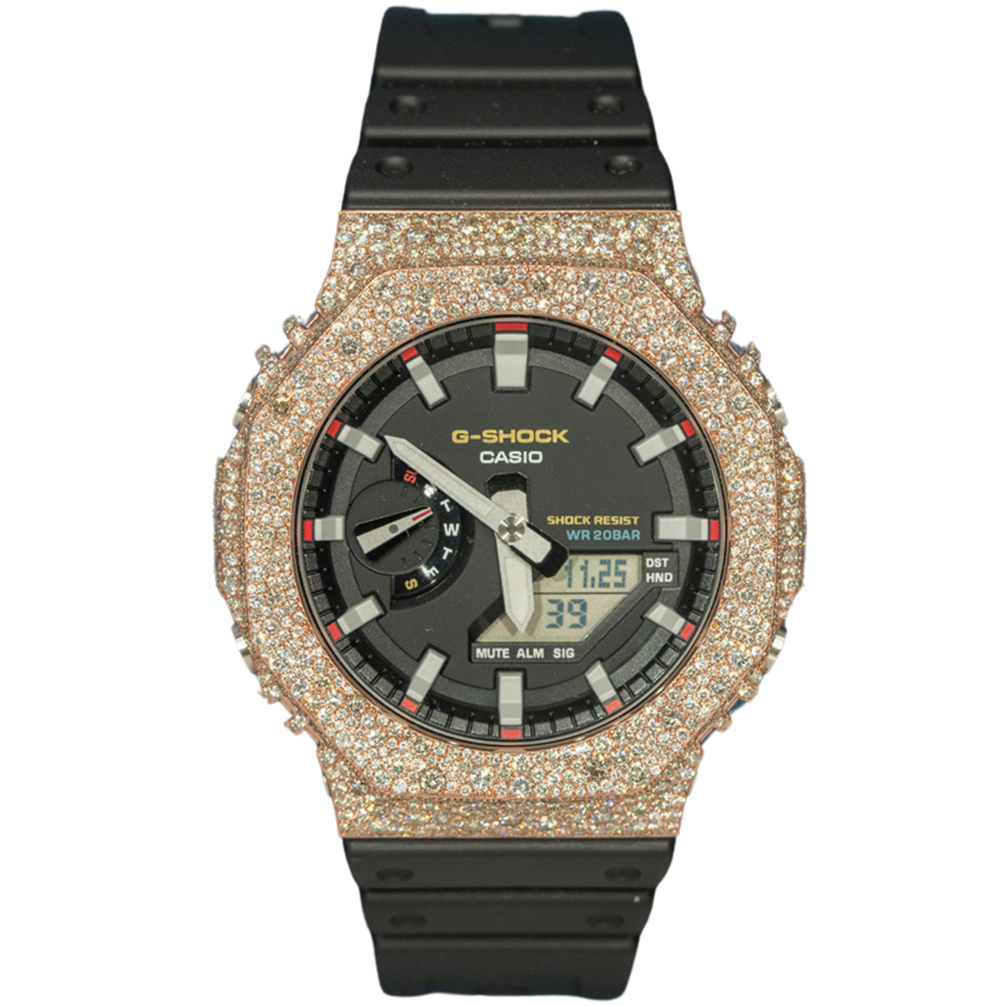 Casio GShock GM2100 Rose Gold Black Dial Bussdown Mosaic Setting - 8.20 cts