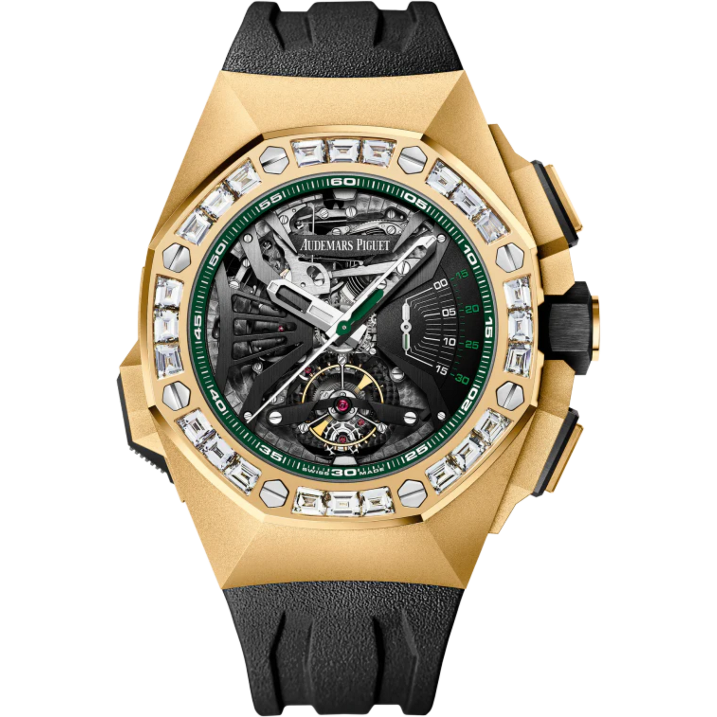Royal Oak Concept 44mm Concept Tourbillon Chronograph Openworked and 18-Carat Yellow Gold with Diamond Bezel