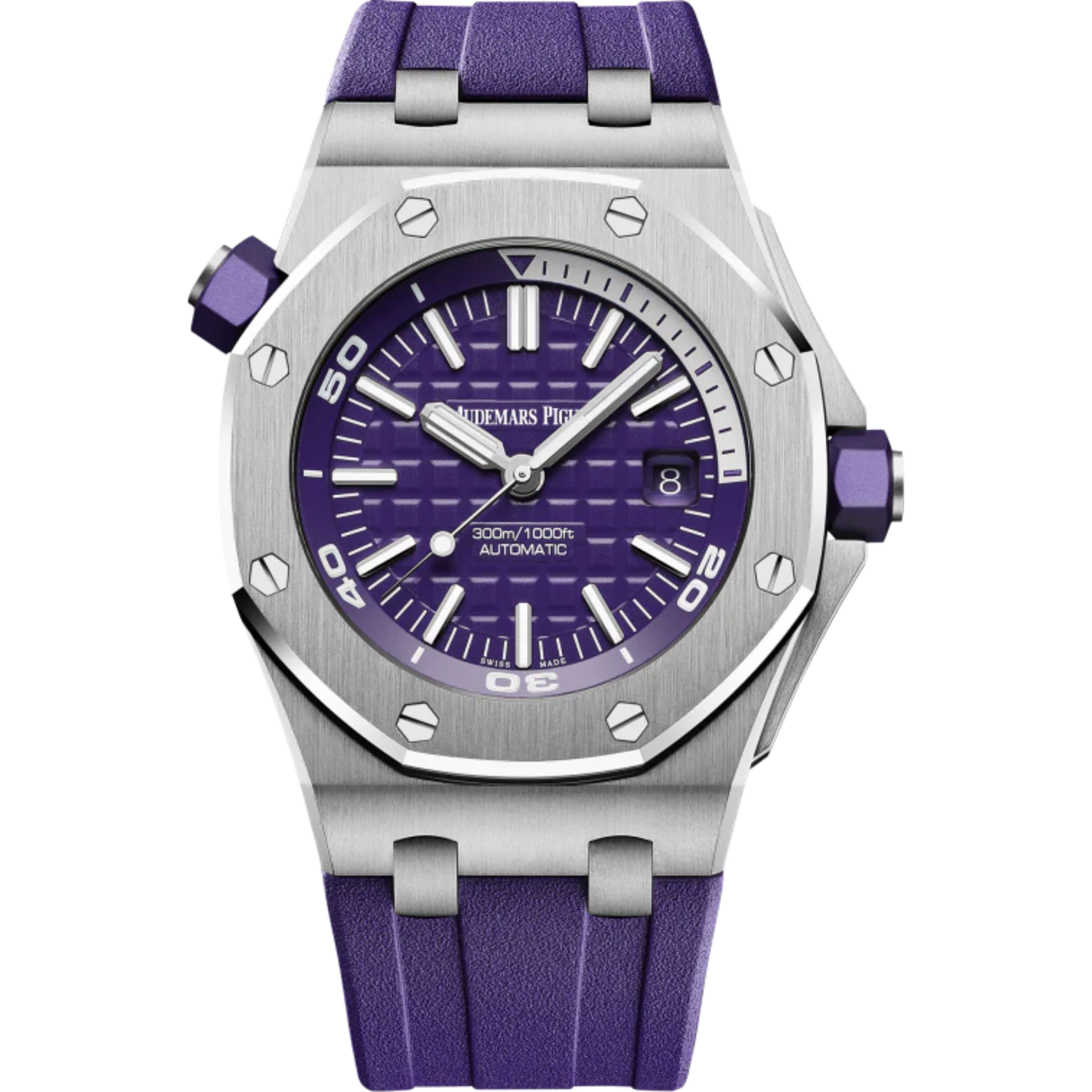 Royal Oak Offshore Diver 42MM Purple Rubber Strap Purple Dial With Méga Tapisserie Pattern Stainless Steel Case