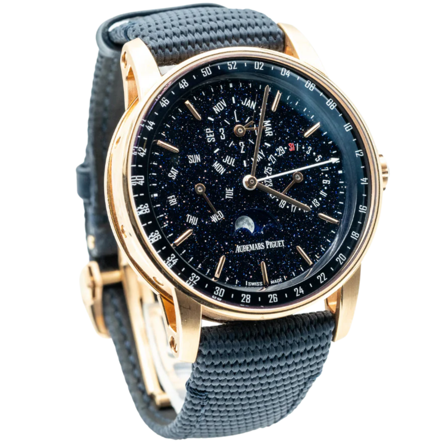 Code 11.59 by Audemars Piguet 41mm Blue Rubber-Coated Strap Blue Aventurine Dial Blue Lacquered Inner Bezel and Rose Gold Case