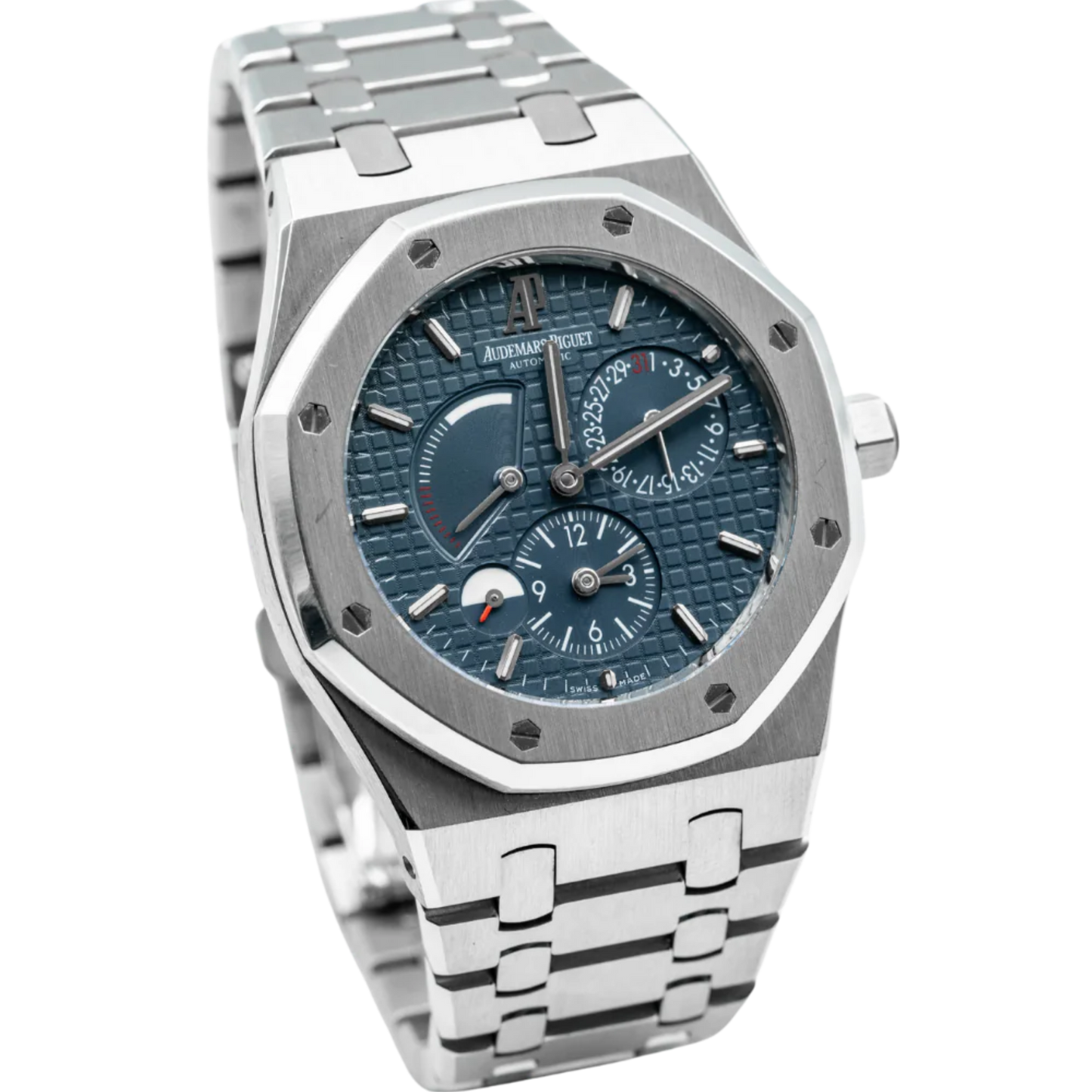 Royal Oak Dual Time 39MM Stainless Steel Bracelet Blue Dial With Grande Tapisserie Pattern Stainless Steel Case