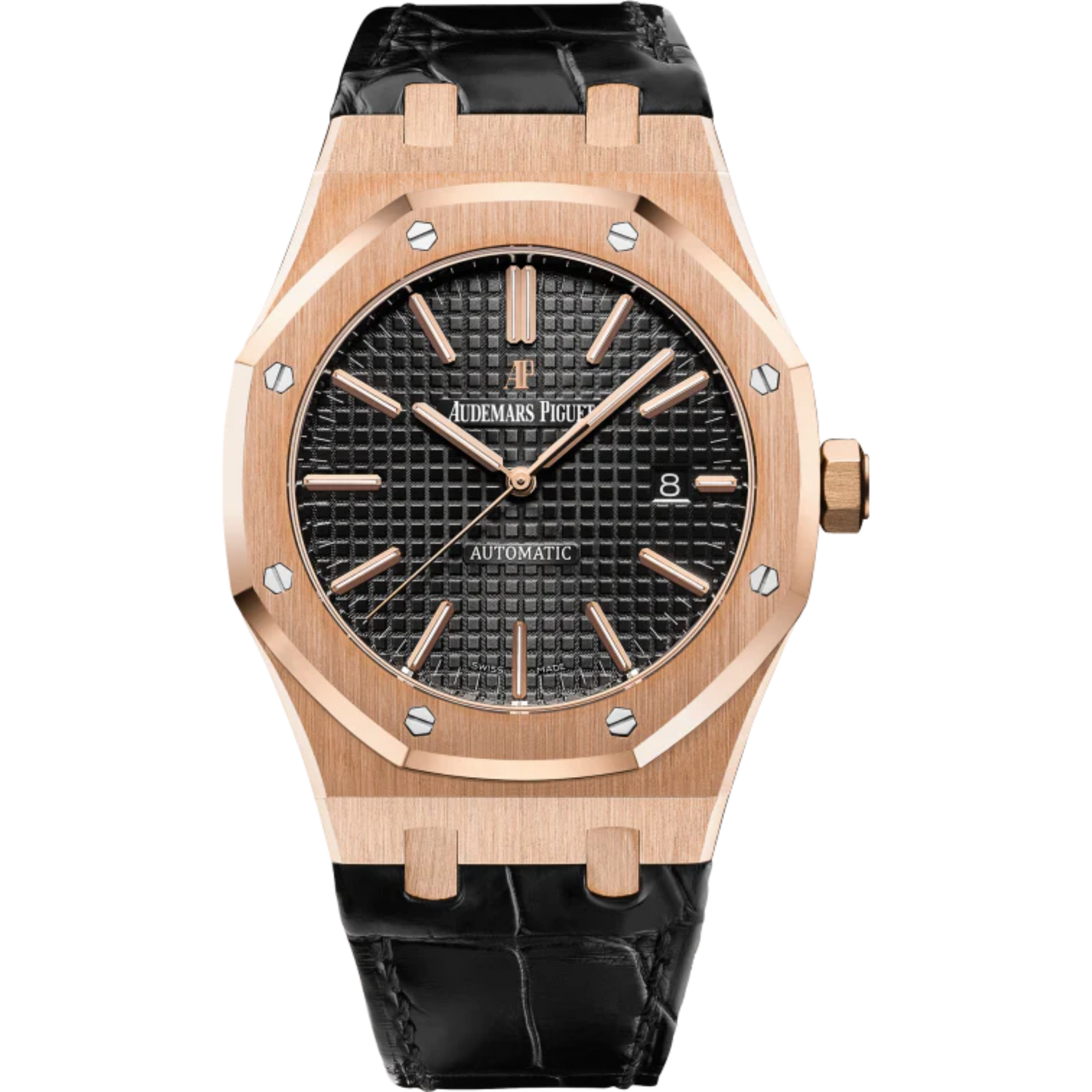 Royal Oak Selfwinding 41MM Black Alligator Strap Black Dial With Grande Tapisserie Pattern 18-Carat Pink Gold Case