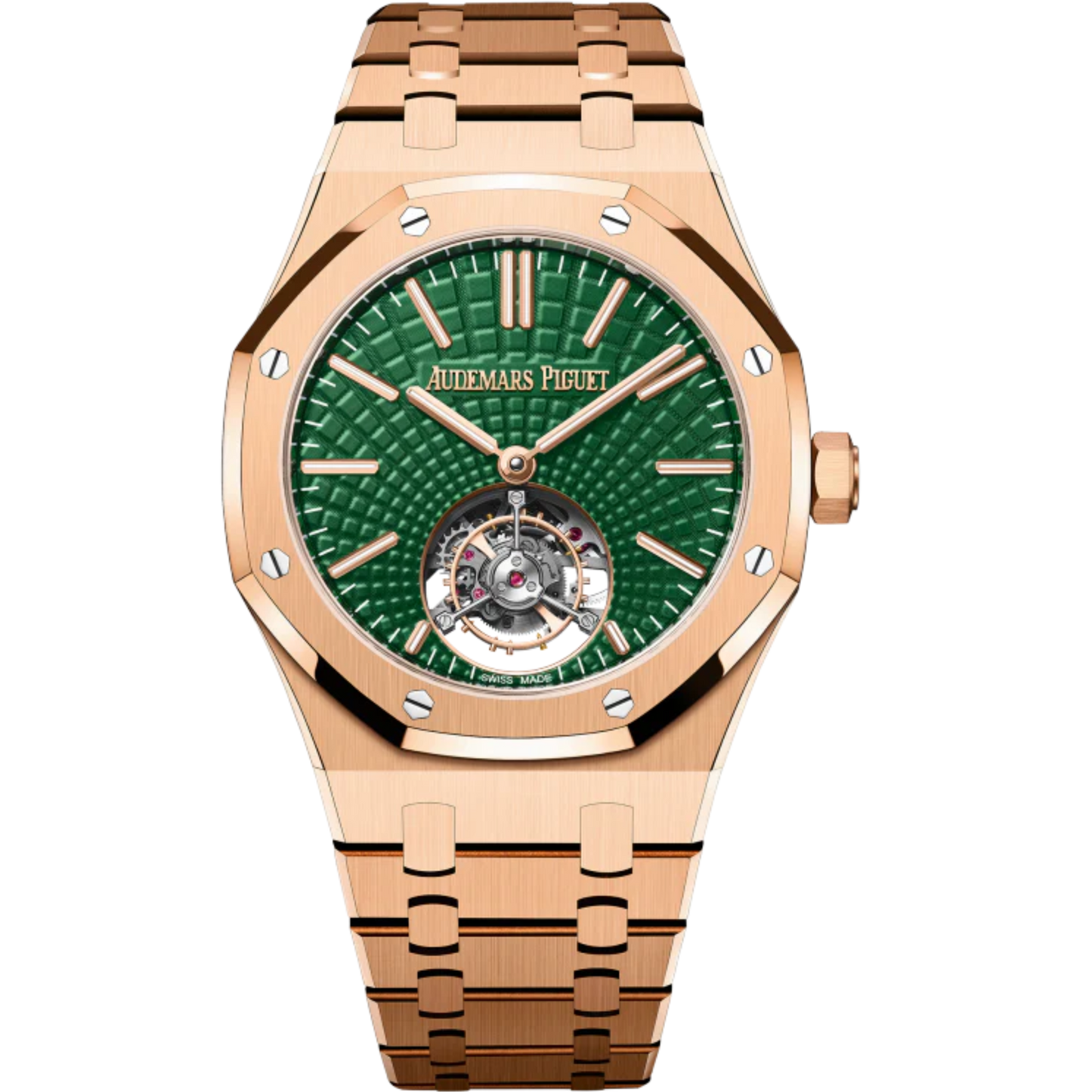 Royal Oak Selfwinding Flying Tourbillon 41MM 18-Carat Pink Gold Bracelet Green Dial With Evolutive Tapisserie Pattern 18-Carat Pink Gold Case