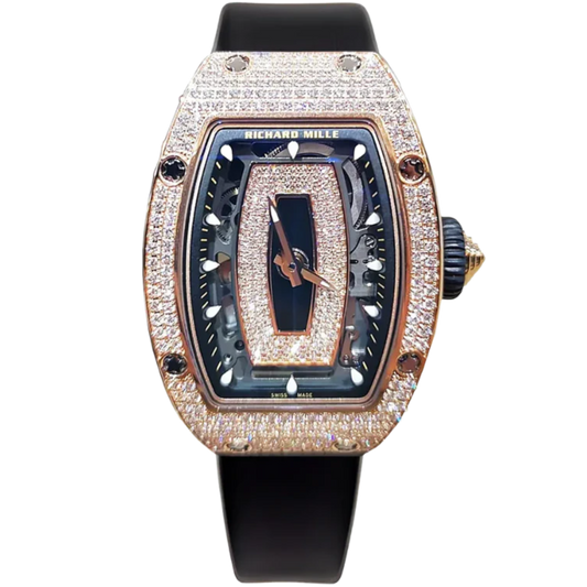 RM 07-01 Snow Black Lips Automatic Black Strap Rose Gold Case