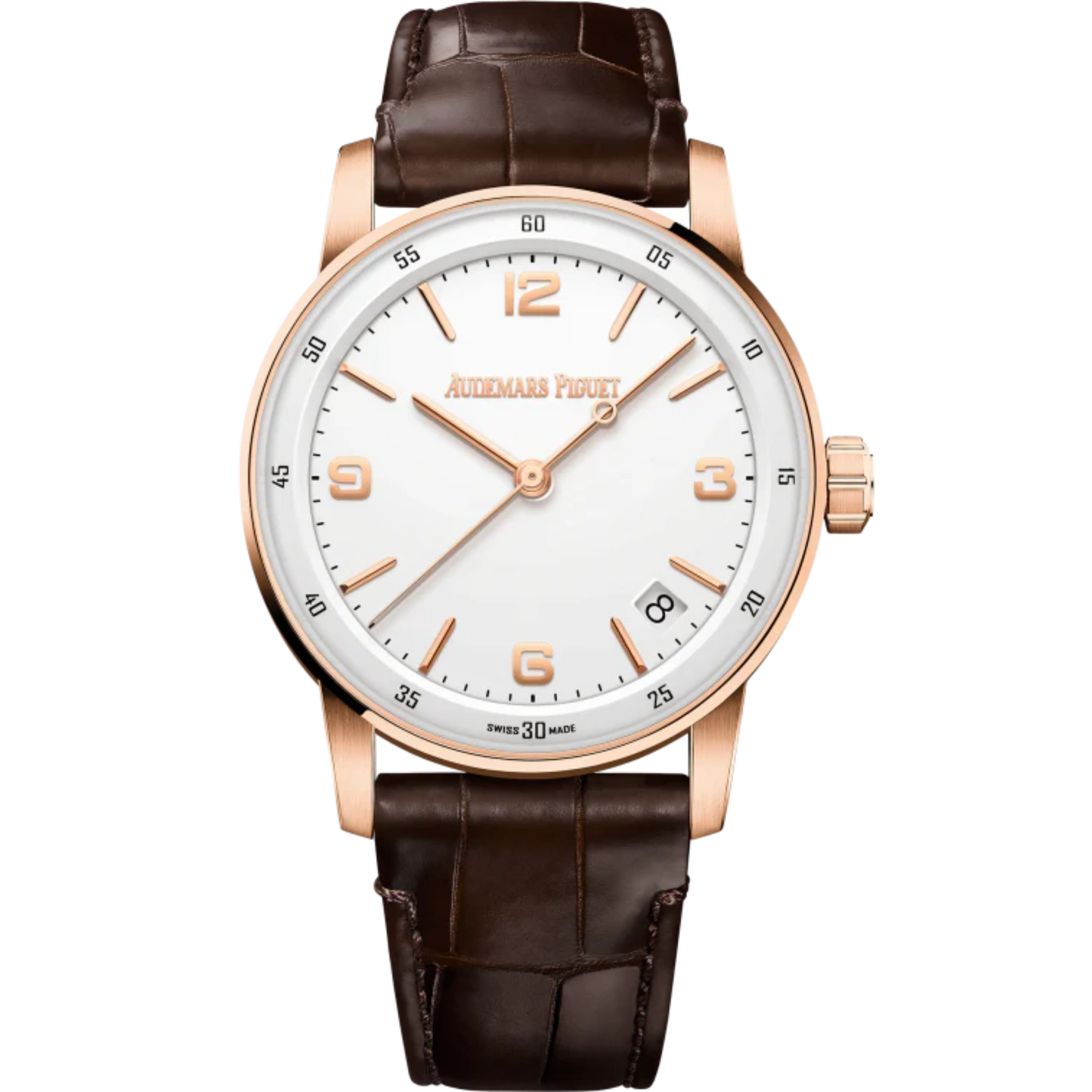 Code 11.59 by Audemars Piguet 41mm Brown Alligator Strap Lacquered White Dial 18-Carat Pink Gold Case