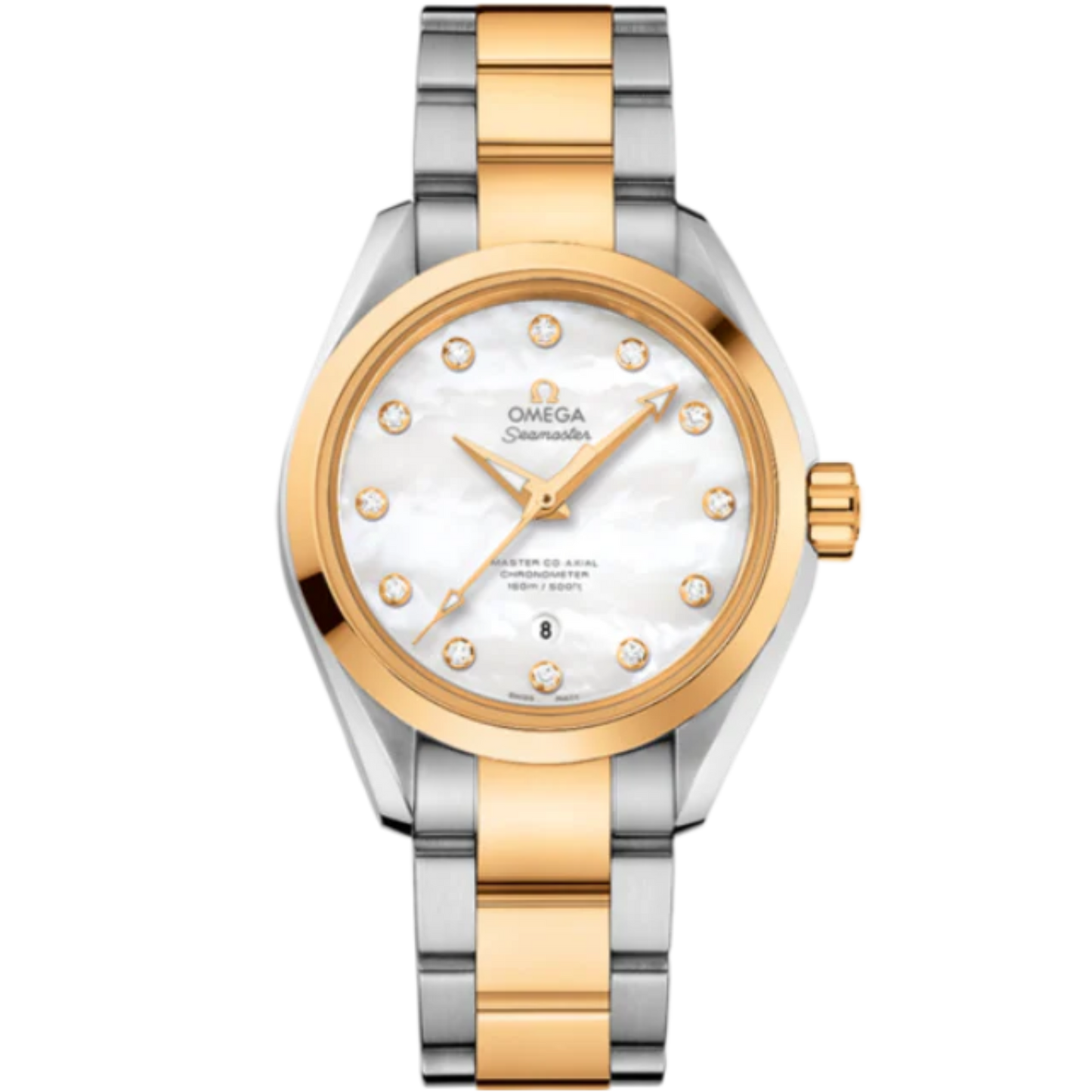 SEAMASTER AQUA TERRA 150M 34 MM STAINLESS STEEL - YELLOW GOLD WITH MOTHER OF PEARL DIAL