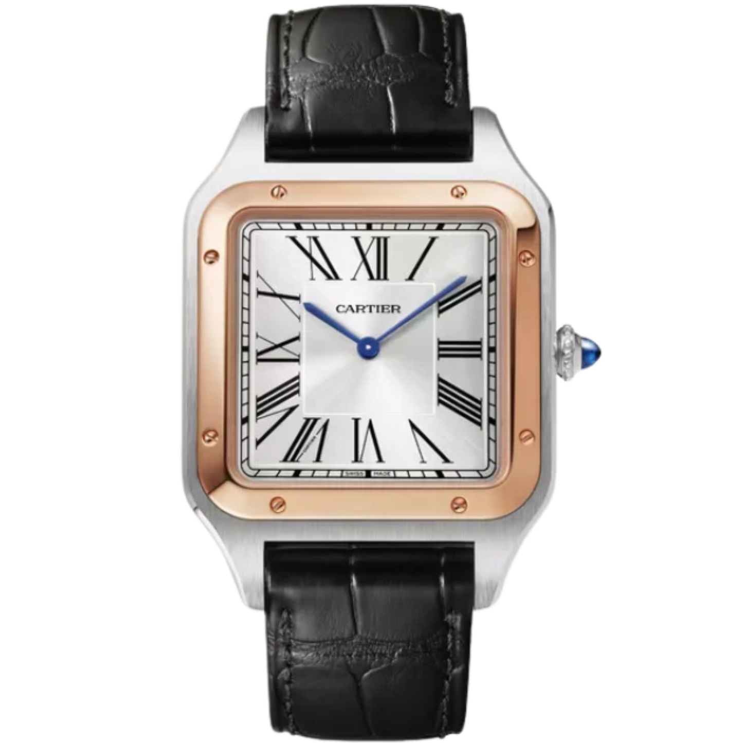 SANTOS 47 MM DUMONT SILVER 18K ROSE GOLD
