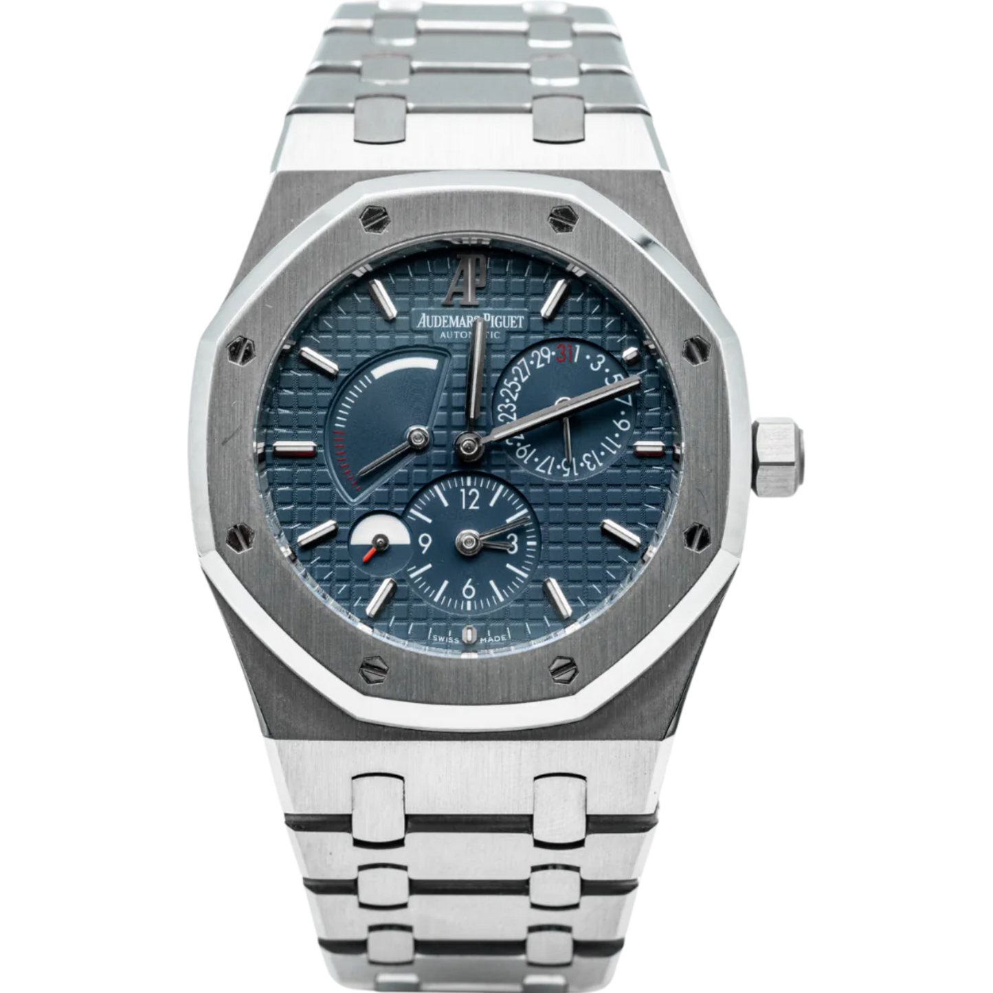 Royal Oak Dual Time 39MM Stainless Steel Bracelet Blue Dial With Grande Tapisserie Pattern Stainless Steel Case