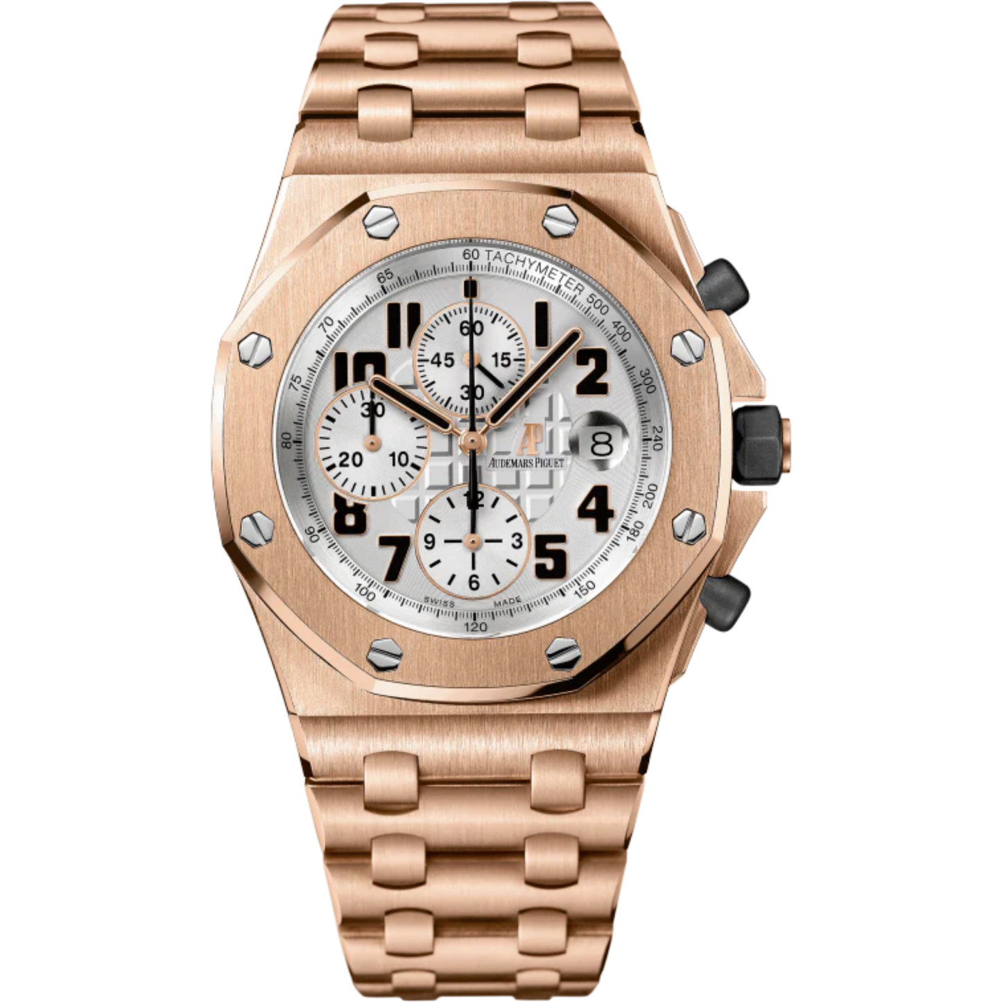 Royal Oak Offshore Chronograph 42MM 18-Carat Pink Gold Bracelet Silver-Toned Dial With Méga Tapisserie Pattern 18-Carat Pink Gold Case